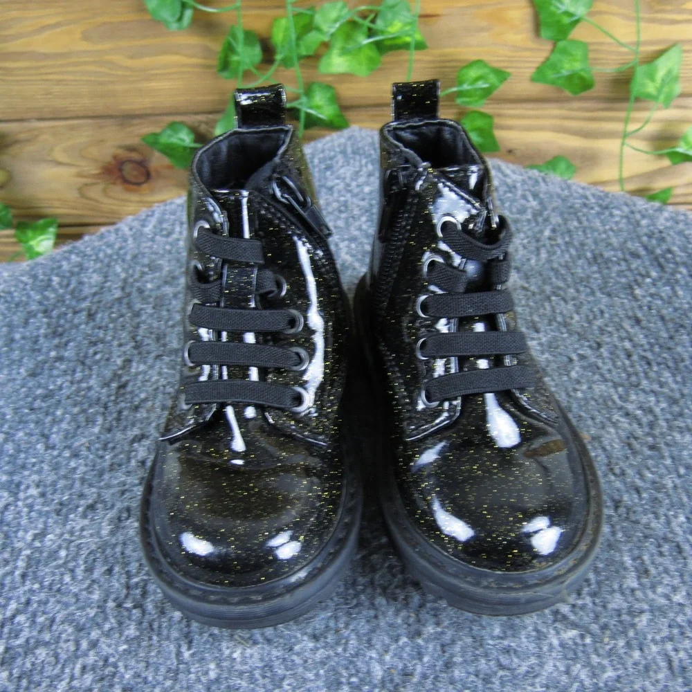 There‎ Abouts Lil Reese Toddler Kids Black Glitter Ankle Boots 6 Laces Zipper